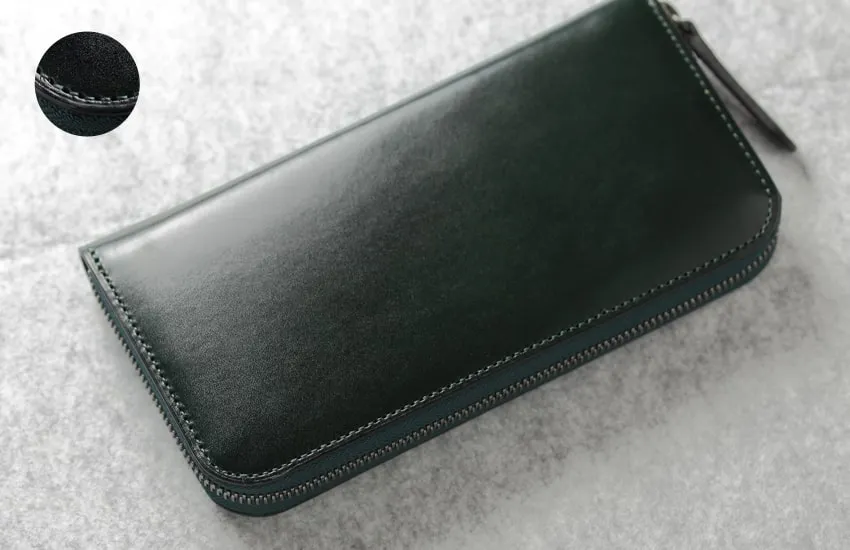 長財布 グリーン メンズ ステッチの色味